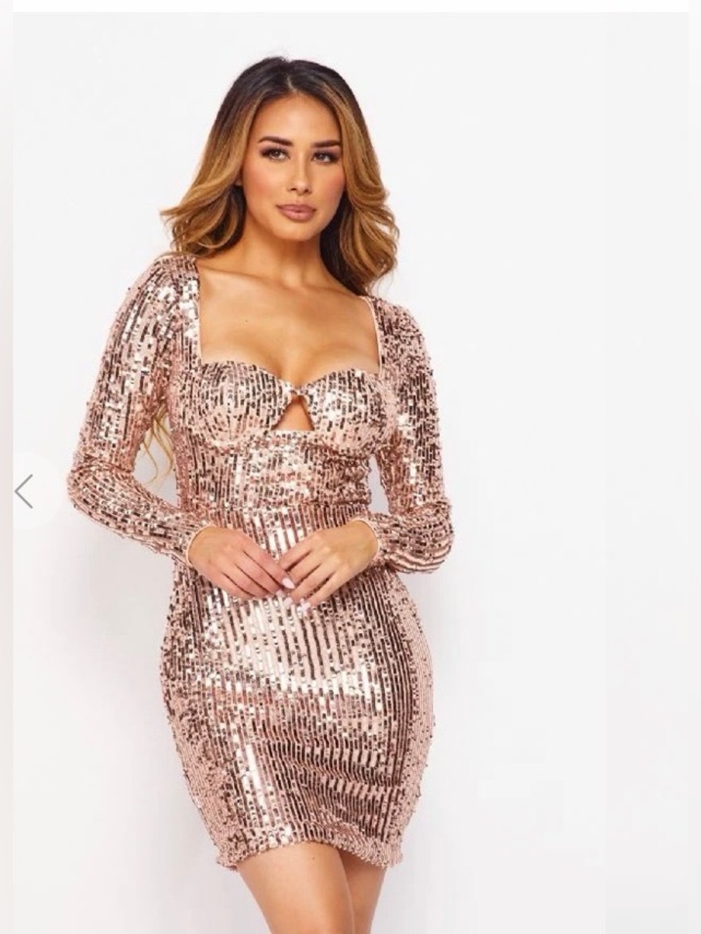 Celebrity Fashion by Hera Collection Long Sleeve Square Neck Sequin Mini Dress